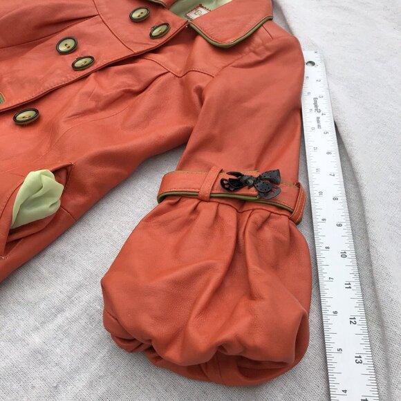 Vtg Lux Imported Turkey Bennys Orange Leather Coat Silk Lined Designer Girls 5 6 - Picture 12 of 16